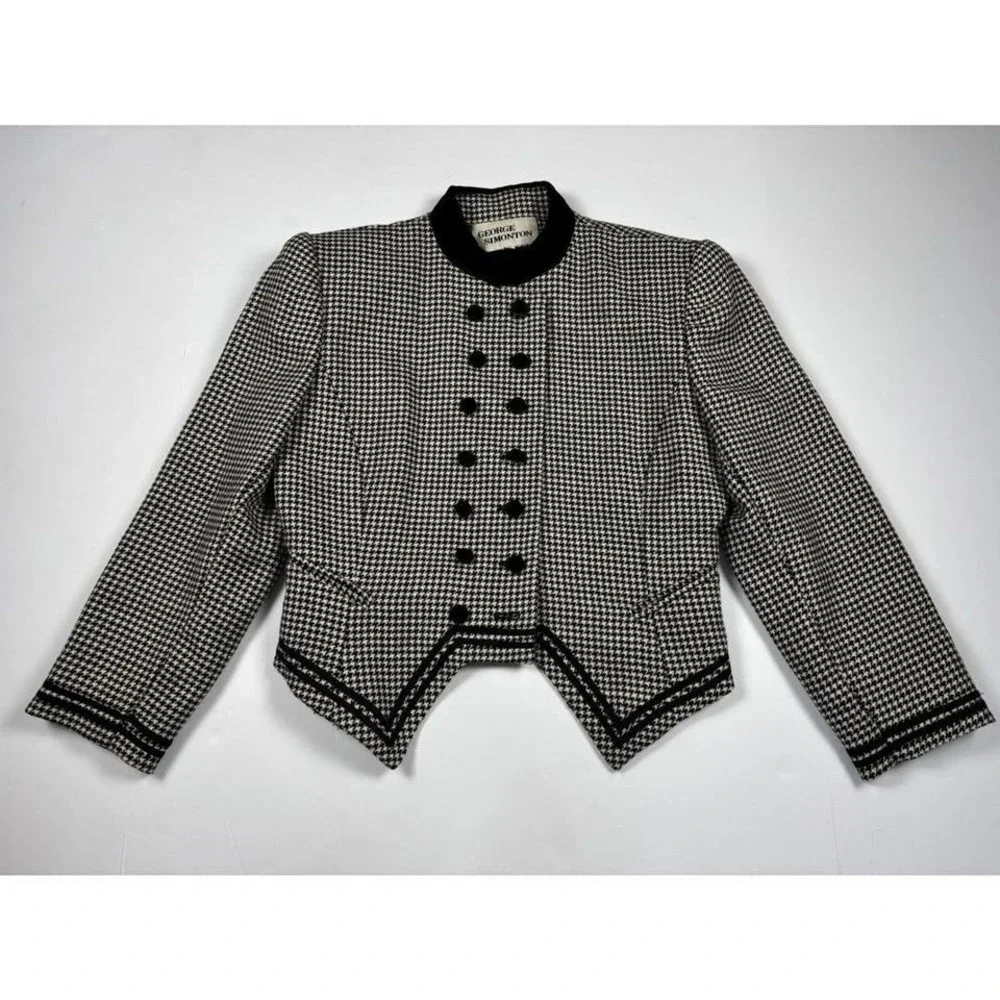 Vintage George Simonton Houndstooth Blazer 8 Double‎ Breasted Dk Academia Jacket